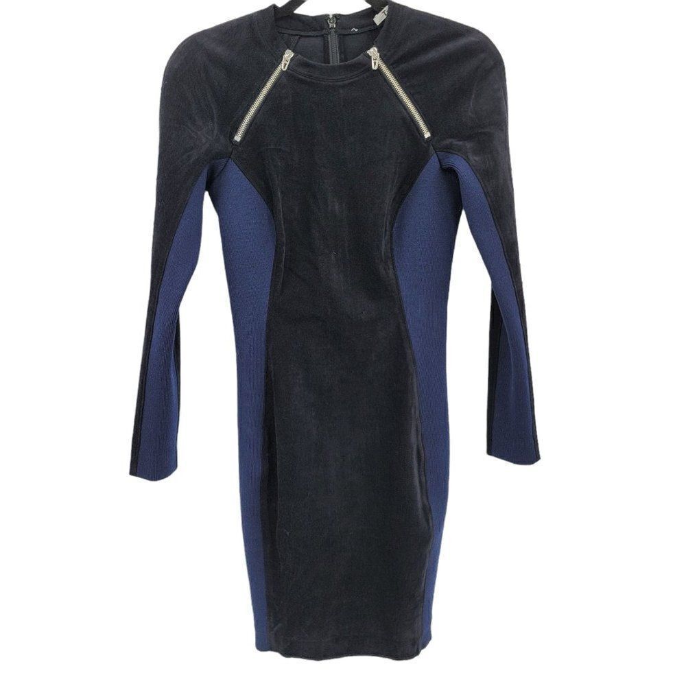 Alexander Wang Dress Edgy Retro 80s Wool Faux Suede Color Block Sweater Blk Sz 4